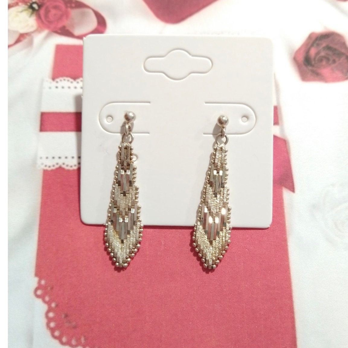 14k Yellow Gold Vermeil Sterling Silver 925 Dangle Drop Earrings Posts Italy